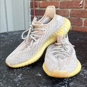 Yeezy Kids Neutral Knit Athletic Sneakers with Yellow Sole use 5.5